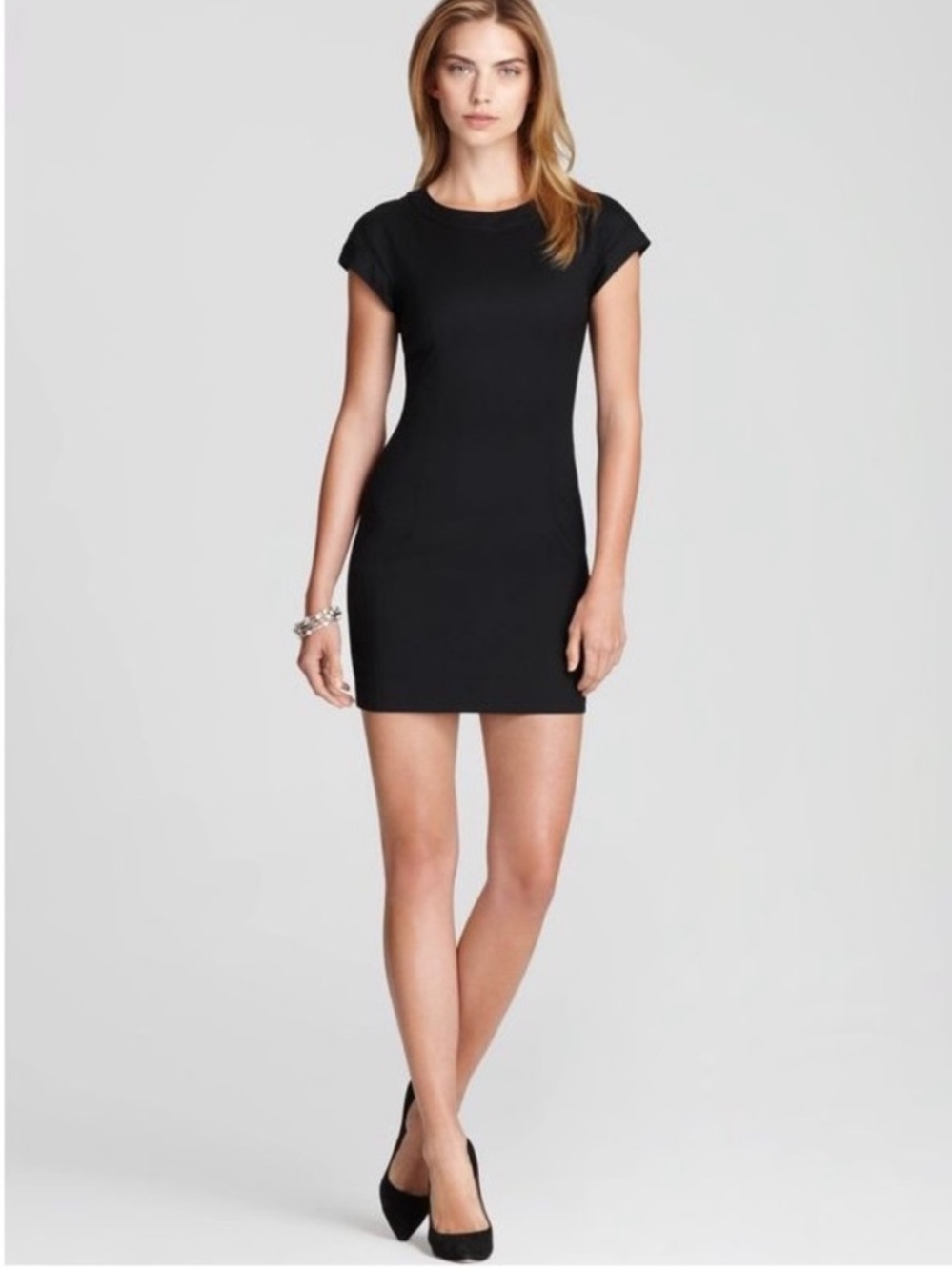 Theory Black Cap Sleeve Shift Dress Size 2